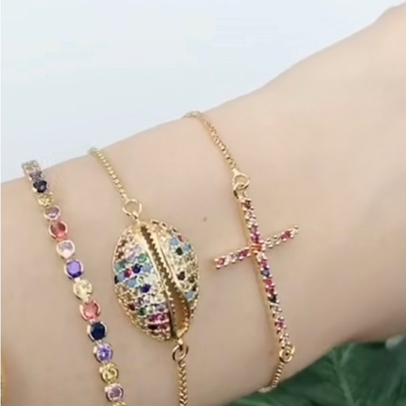 Rainbow Cross 24k gold plated bracelet - Picture 3 of 7